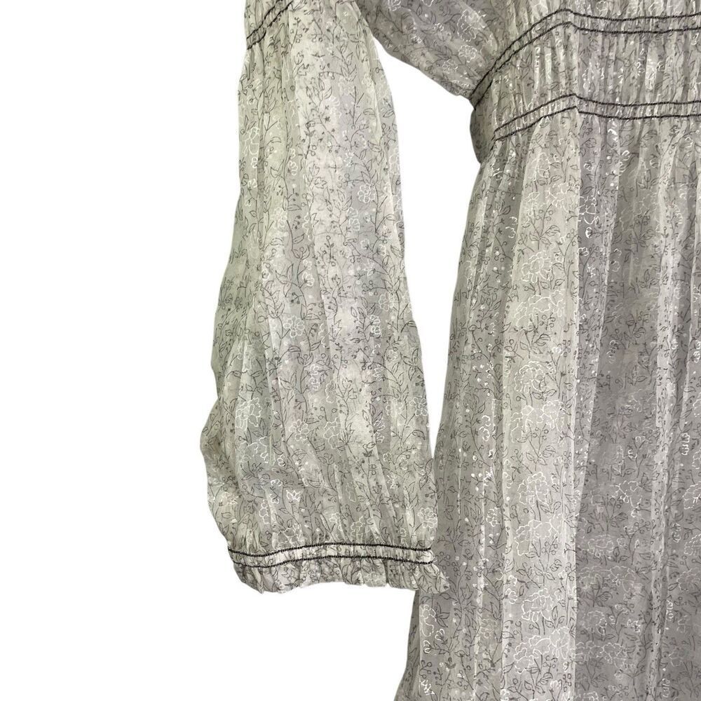 BUNA 100% Linen Sheer Peasant Dress XXL Floral Cottagecore - Picture 5 of 14